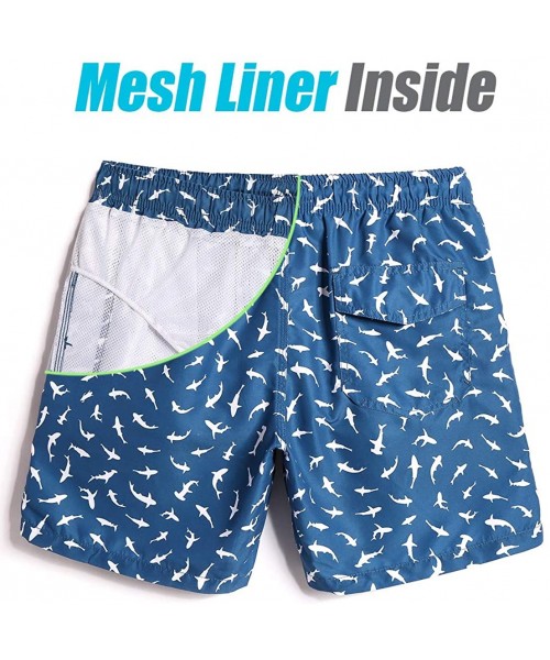 Trunks Mens Quick Dry Printed Short Swim Trunks with Mesh Lining Swimwear Bathing Suits - Blue Shark - CN18O2E3CIO