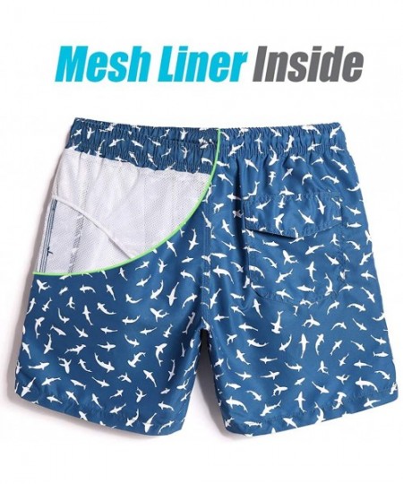 Trunks Mens Quick Dry Printed Short Swim Trunks with Mesh Lining Swimwear Bathing Suits - Blue Shark - CN18O2E3CIO