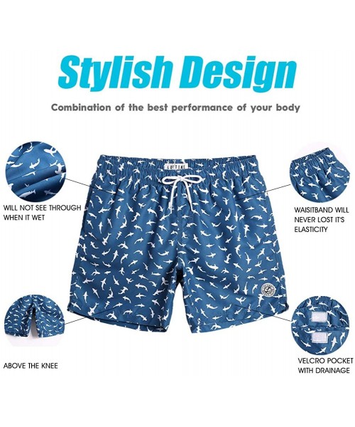 Trunks Mens Quick Dry Printed Short Swim Trunks with Mesh Lining Swimwear Bathing Suits - Blue Shark - CN18O2E3CIO