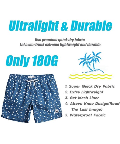 Trunks Mens Quick Dry Printed Short Swim Trunks with Mesh Lining Swimwear Bathing Suits - Blue Shark - CN18O2E3CIO