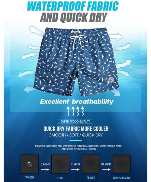 Trunks Mens Quick Dry Printed Short Swim Trunks with Mesh Lining Swimwear Bathing Suits - Blue Shark - CN18O2E3CIO