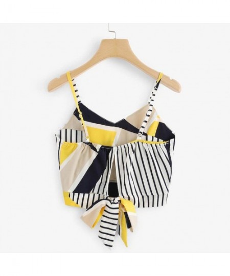 Sets 2020 Summer Womens Camisole Sleeveless Striped Button Camis Spaghetti Strappy Bowknot Crop Tank Tops Vests 8 Yellow - CH...