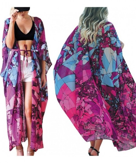 Cover-Ups Womens Chiffon/Rayon Beach Blouses Kimono Cardigan Long Bikini Cover Up - Marble - CZ18QHE3DZ4