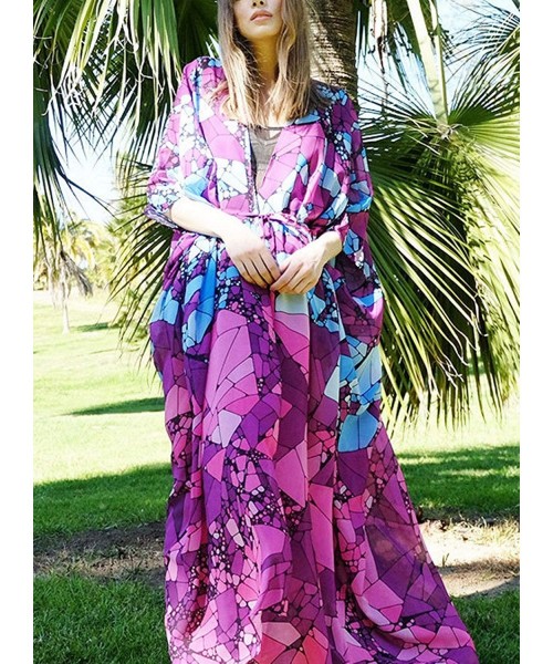 Cover-Ups Womens Chiffon/Rayon Beach Blouses Kimono Cardigan Long Bikini Cover Up - Marble - CZ18QHE3DZ4