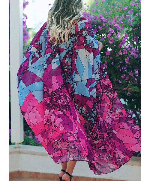 Cover-Ups Womens Chiffon/Rayon Beach Blouses Kimono Cardigan Long Bikini Cover Up - Marble - CZ18QHE3DZ4