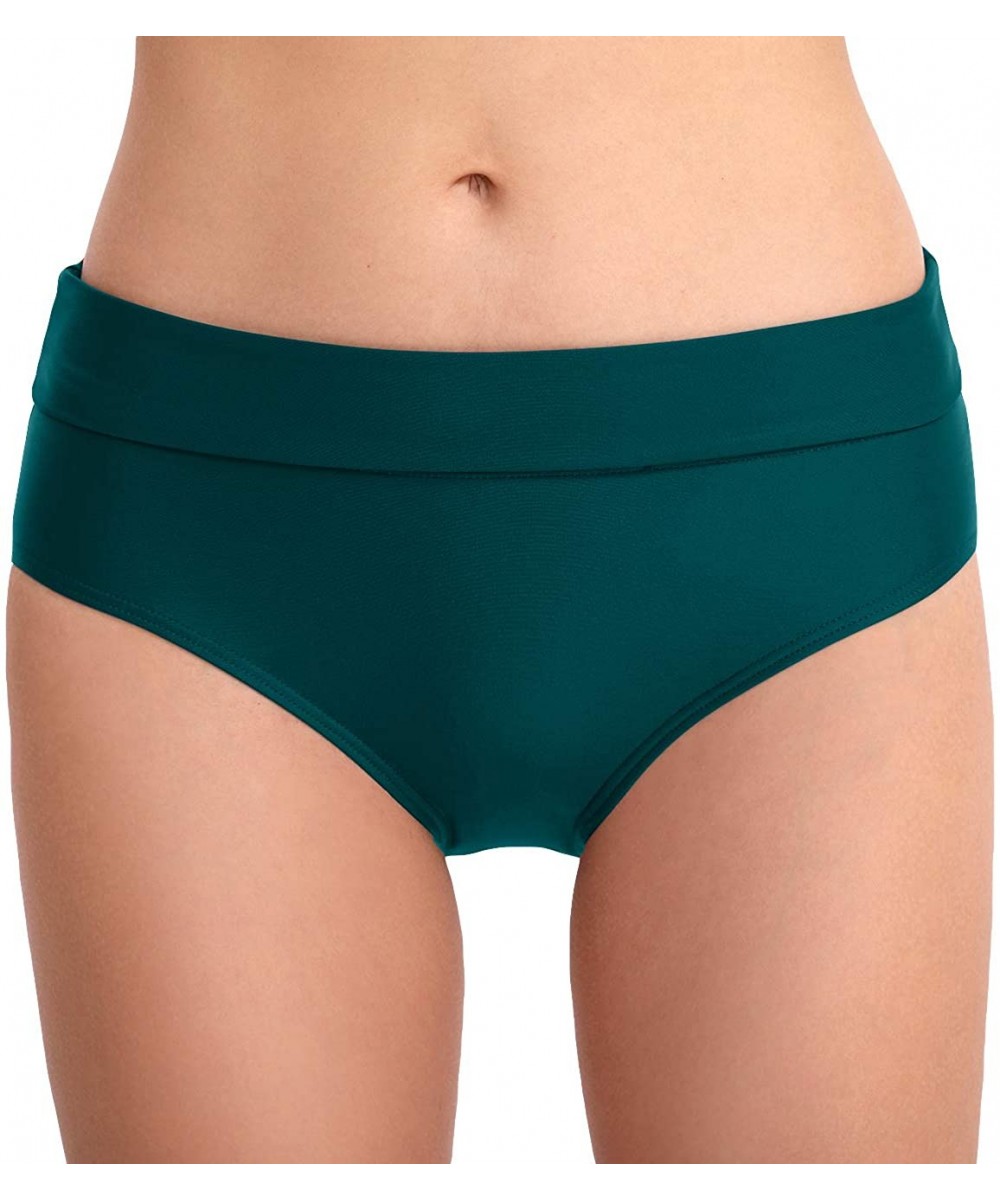 Bottoms Womens Fold Over Hipster Bikini Bottoms Full Coverage Swimsuit Briefs - Green - C718T2Q50HL