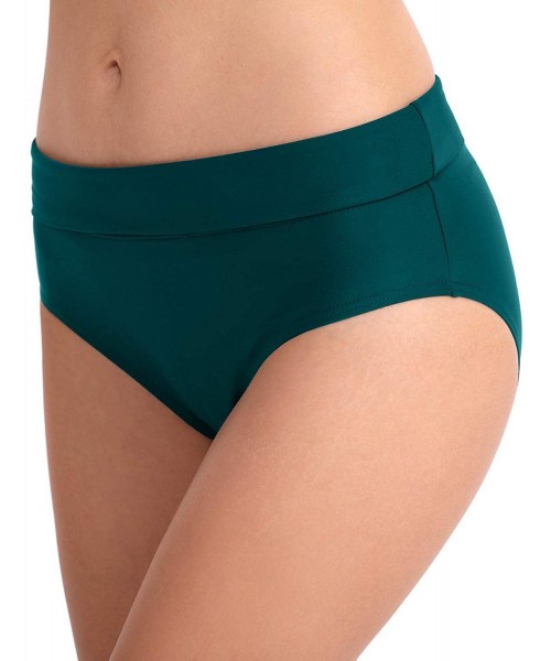 Bottoms Womens Fold Over Hipster Bikini Bottoms Full Coverage Swimsuit Briefs - Green - C718T2Q50HL