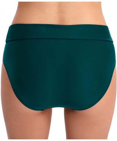 Bottoms Womens Fold Over Hipster Bikini Bottoms Full Coverage Swimsuit Briefs - Green - C718T2Q50HL