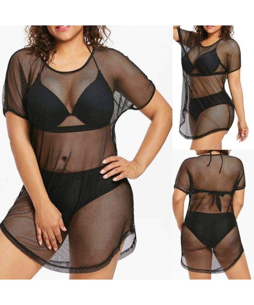 Cover-Ups Women's Plus Size Dresses Sexy Swimwear Dress Bikini Cover Up Mesh See Through Beach Swimsuit Long Dress - Black - ...