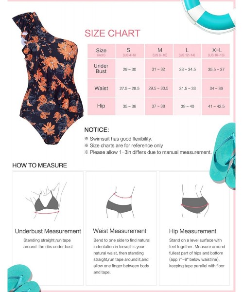 One-Pieces Women One Piece Swimsuit Ruffle Printed Monokini Tummy Control Bathing Suit - Black Flower - CY18S7NO2RC