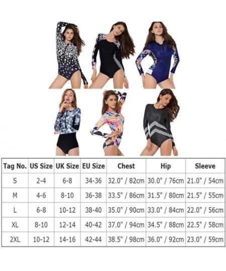 One-Pieces Women One Piece Rashguard Long Sleeve Swimsuit High Cut Floral Zipper Bodysuit Surfing Swimwear Beachwear Multi co...