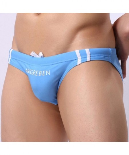 Briefs Men Arigreben Swimwear Tie Rope Swimwear Underwear Skinny Solid Boxer Brief - Blue - CD18DH8WNTD