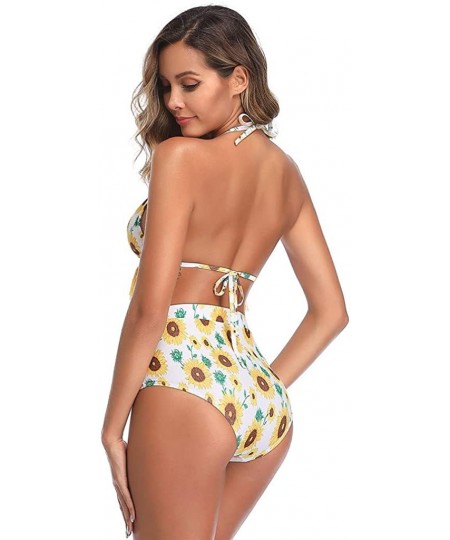 Sets Women Two-Piece Swimsuit Stripe Flower Tassel Mesh Bandage Bikini Set Beachwear - Yellow - CJ18EE3ND45