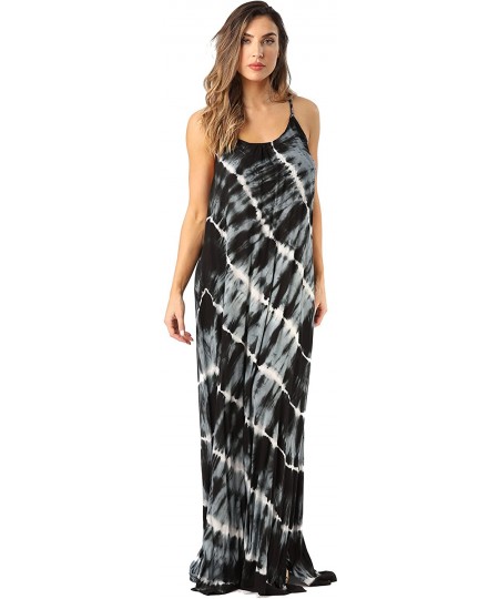 Cover-Ups Tie Dye Spaghetti Strap Maxi Dress - Black - C6186KQC8CE