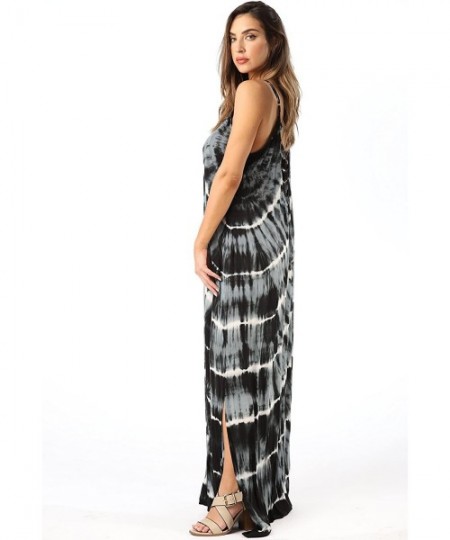 Cover-Ups Tie Dye Spaghetti Strap Maxi Dress - Black - C6186KQC8CE