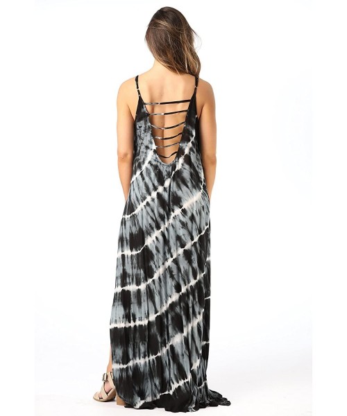 Cover-Ups Tie Dye Spaghetti Strap Maxi Dress - Black - C6186KQC8CE