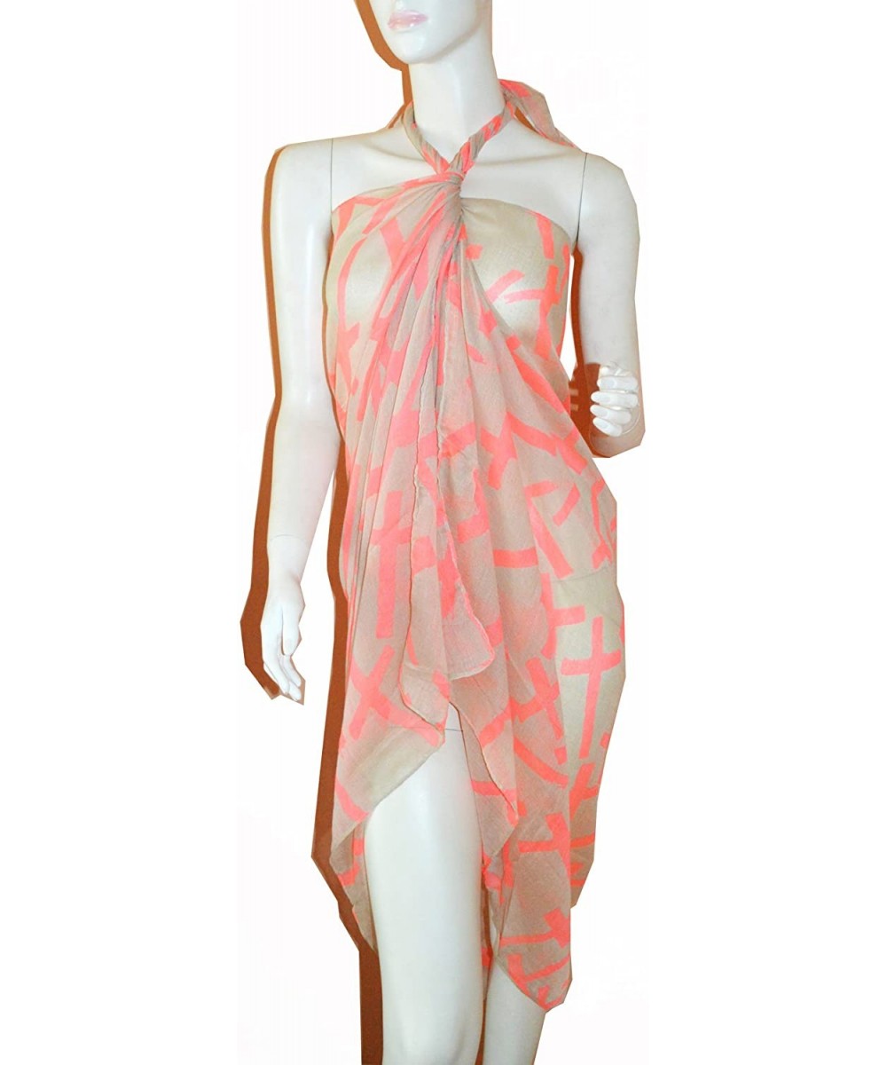 Cover-Ups Cross Chiffon Pareo Wrap Shawl Sarong Swimsuite Cover up - White Coral - C111ESS18OJ