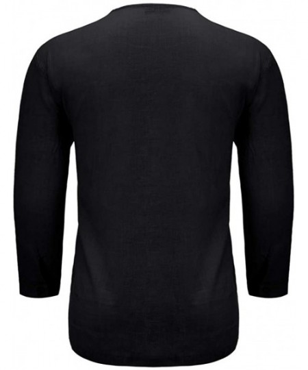 Rash Guards Men's Shirts Summer New Pure Color Cotton and Linen Hemp Top Comfortable Blouse Top - Black - CD18WLQN33U