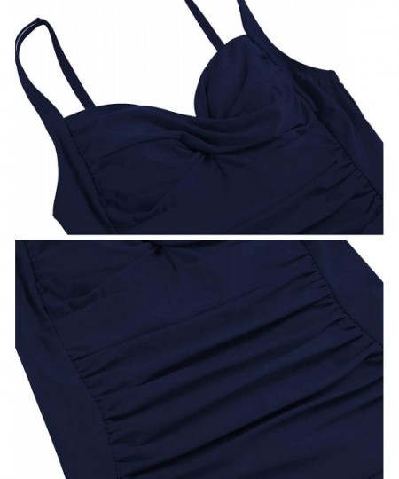 One-Pieces Women One Piece Swinsuit Tummy Control Bathing Suit Retro Elegant Swimwear Bikini - Navy Blue - C4180KRS53Z