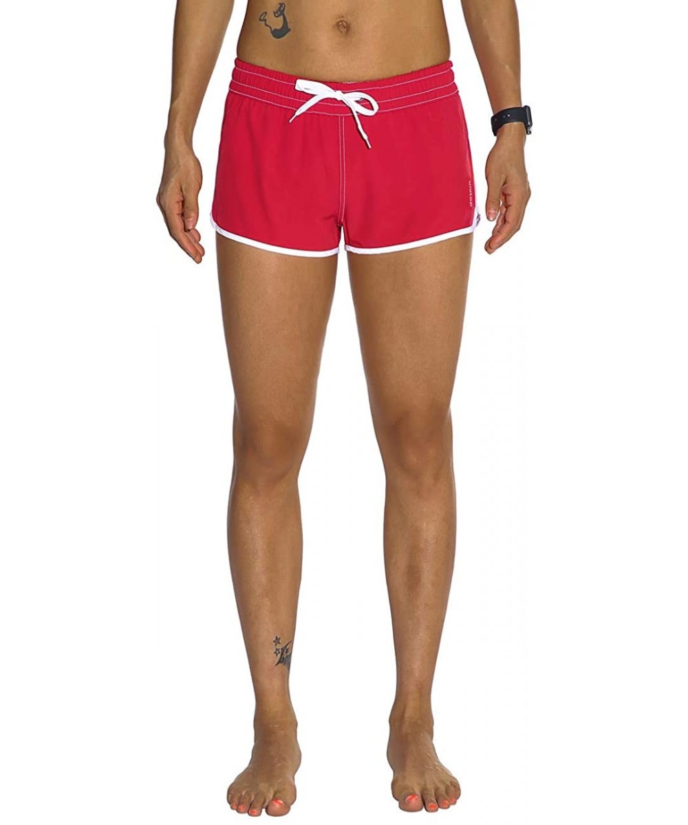 Bottoms Womens Bathing Boardshorts Swim Shorts Quick Dry with Lining - Red(back Zipper Pocket) - C118NWW4SNA