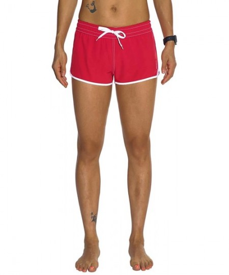 Bottoms Womens Bathing Boardshorts Swim Shorts Quick Dry with Lining - Red(back Zipper Pocket) - C118NWW4SNA