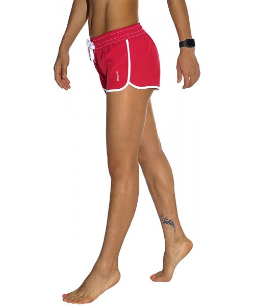 Bottoms Womens Bathing Boardshorts Swim Shorts Quick Dry with Lining - Red(back Zipper Pocket) - C118NWW4SNA