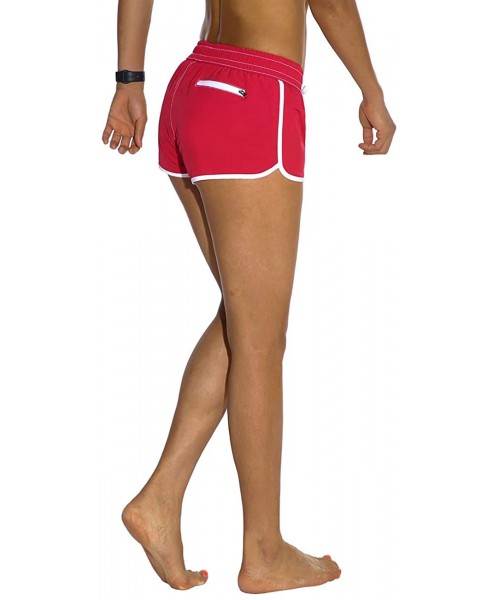 Bottoms Womens Bathing Boardshorts Swim Shorts Quick Dry with Lining - Red(back Zipper Pocket) - C118NWW4SNA