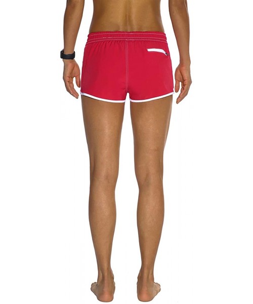 Bottoms Womens Bathing Boardshorts Swim Shorts Quick Dry with Lining - Red(back Zipper Pocket) - C118NWW4SNA