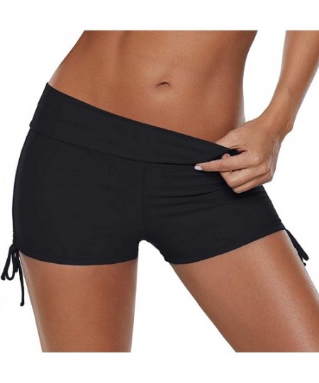 Board Shorts Women Boyshorts Swimming Bottom Swimsuit Tankini Bottom Stretch High Waist Swim Shorts - 01 Black(tie Side) - C3...