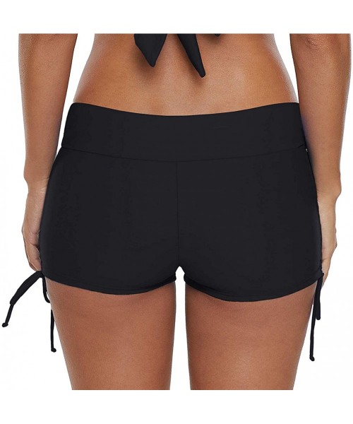 Board Shorts Women Boyshorts Swimming Bottom Swimsuit Tankini Bottom Stretch High Waist Swim Shorts - 01 Black(tie Side) - C3...