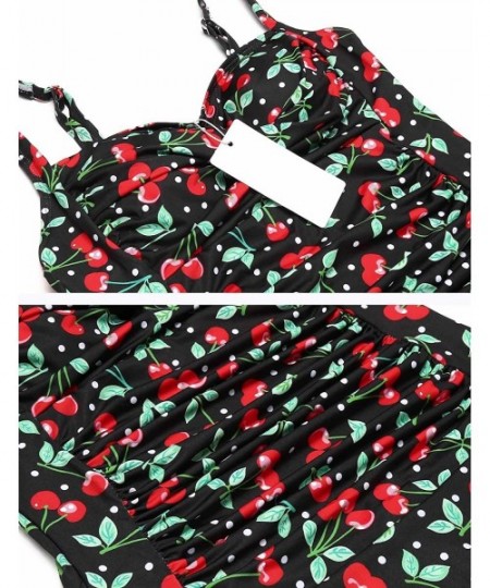 Racing Womens Vintage One Piece Swimsuit Halter Padded Ruched Bathing Suit Floral Painted Swimwear - Black Cherry - CO18GOTEYWU