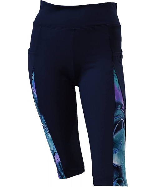 Rash Guards Women Side Pockets Plus Size UPF 50+ Shorts Pants Swim Rash Guard - Navy With Jade Violet - CU183XQU8HE