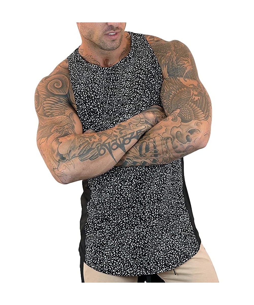 Racing Benficial New Summer Tank Tops Mens Summer Printed Slim Sleeveless Vest Blouse Sports Fitness Vest - Dark Gray - C618R...