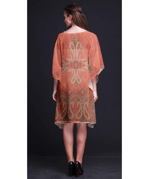 Cover-Ups Green Floral & Paisley Beach Kaftan Bikini Cover up Women Midi Dress Short Caftan - Light Pink Salmon - C318NMG5DAE