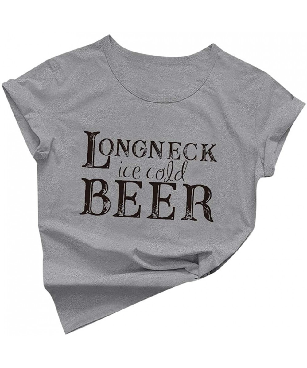 Board Shorts Longneck Ice Cold Beer Shirt Women T-Shirts with Funny Sayings for Women Letters Print Drinking Tee Tops - Gray ...