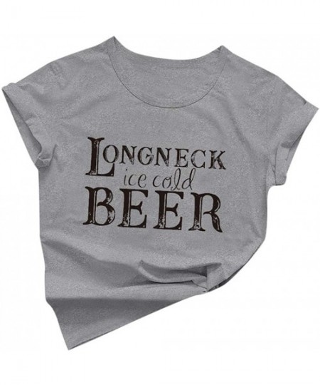 Board Shorts Longneck Ice Cold Beer Shirt Women T-Shirts with Funny Sayings for Women Letters Print Drinking Tee Tops - Gray ...