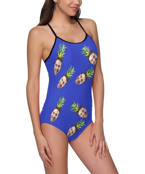 One-Pieces Custom One-Piece Swimsuits with Face Photo Pineapple Swimwear for Women (XS-5XL) - Royal Blue - CE18UKG8MTT