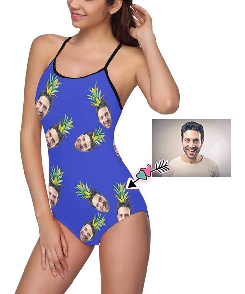 One-Pieces Custom One-Piece Swimsuits with Face Photo Pineapple Swimwear for Women (XS-5XL) - Royal Blue - CE18UKG8MTT