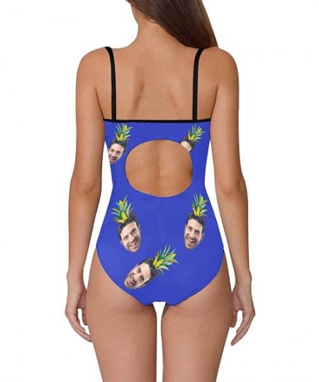 One-Pieces Custom One-Piece Swimsuits with Face Photo Pineapple Swimwear for Women (XS-5XL) - Royal Blue - CE18UKG8MTT