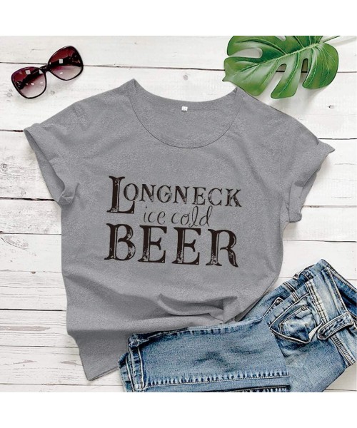 Board Shorts Longneck Ice Cold Beer Shirt Women T-Shirts with Funny Sayings for Women Letters Print Drinking Tee Tops - Gray ...