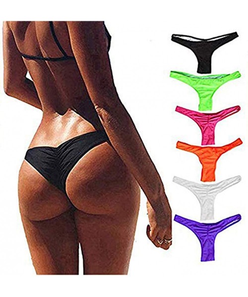 Bottoms Women's Brazilian Bottom Thong Swimwear Beachwear Bikini Strappy V Cheeky Bikini Thong Swimwear Bottom - Green - CM18...