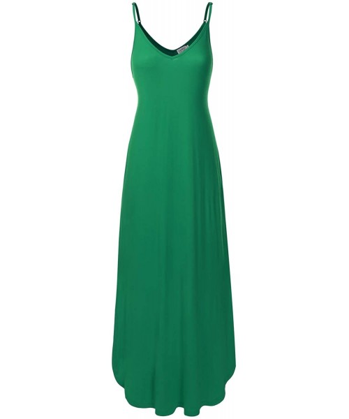 Cover-Ups Women's Casual Loose Fit Long Cami Maxi Dress with Pockets (XS-XXL) - Dbd004_kellygreen - CK196XED8GI