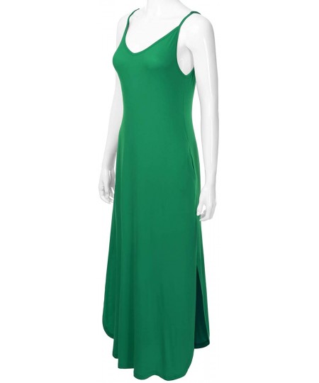 Cover-Ups Women's Casual Loose Fit Long Cami Maxi Dress with Pockets (XS-XXL) - Dbd004_kellygreen - CK196XED8GI