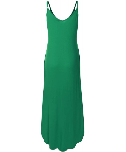 Cover-Ups Women's Casual Loose Fit Long Cami Maxi Dress with Pockets (XS-XXL) - Dbd004_kellygreen - CK196XED8GI