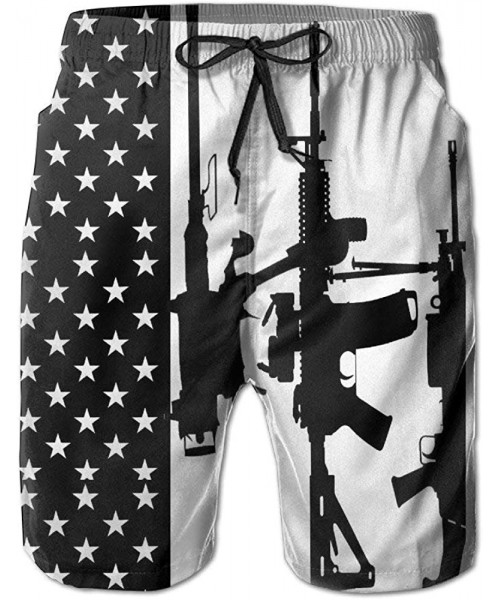 Board Shorts Men's USA Flag Gun Pattern Swim Trunk Board Short Beach Shorts - White-1 - CV18HUAZ47U