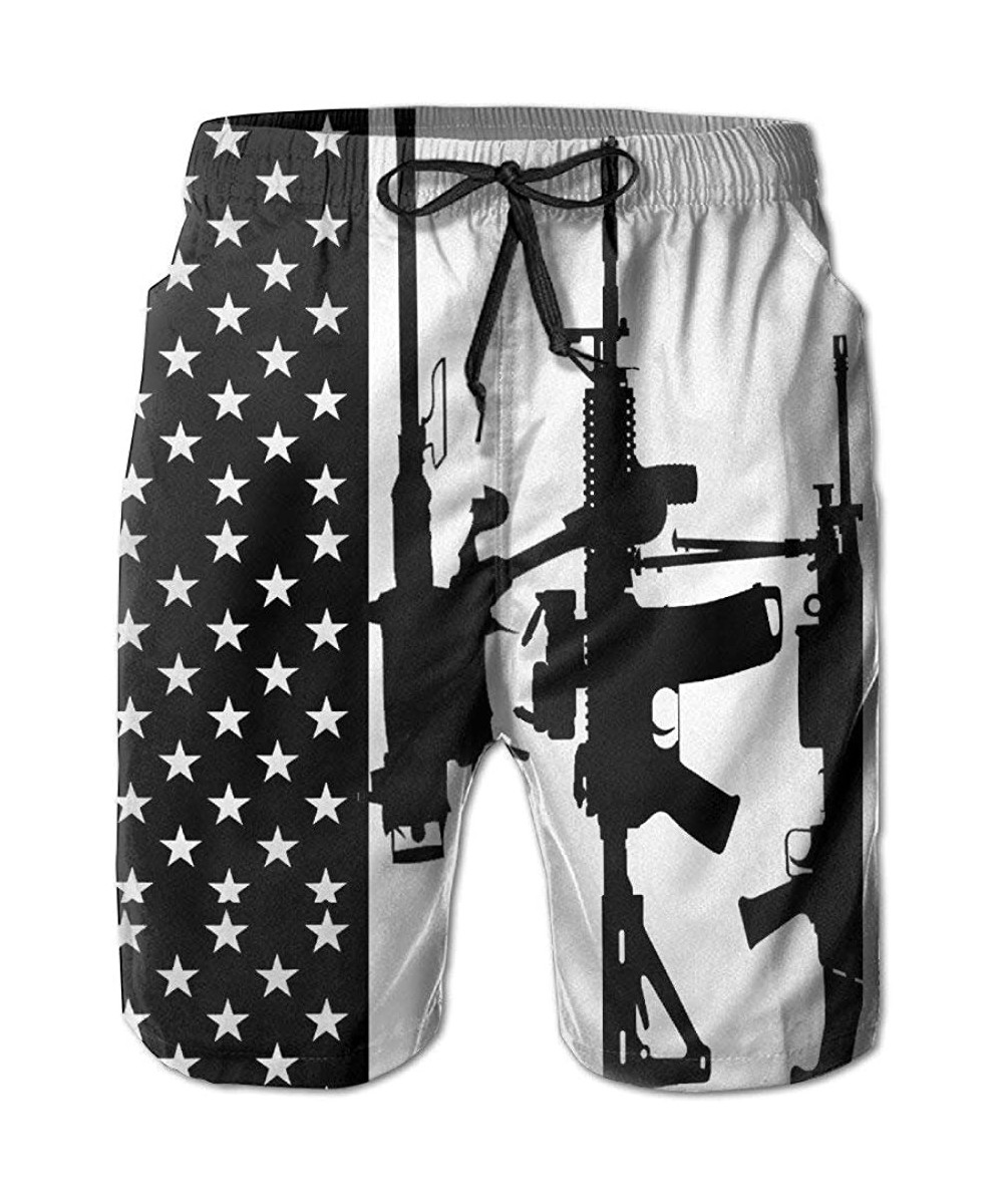 Board Shorts Men's USA Flag Gun Pattern Swim Trunk Board Short Beach Shorts - White-1 - CV18HUAZ47U