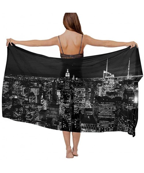 Cover-Ups Women Girl Fashion Chiffon Scarf Bikini Cover Up Summer Beach Sarong Wrap - New York City Skyline Black - CK19C6MAMQE