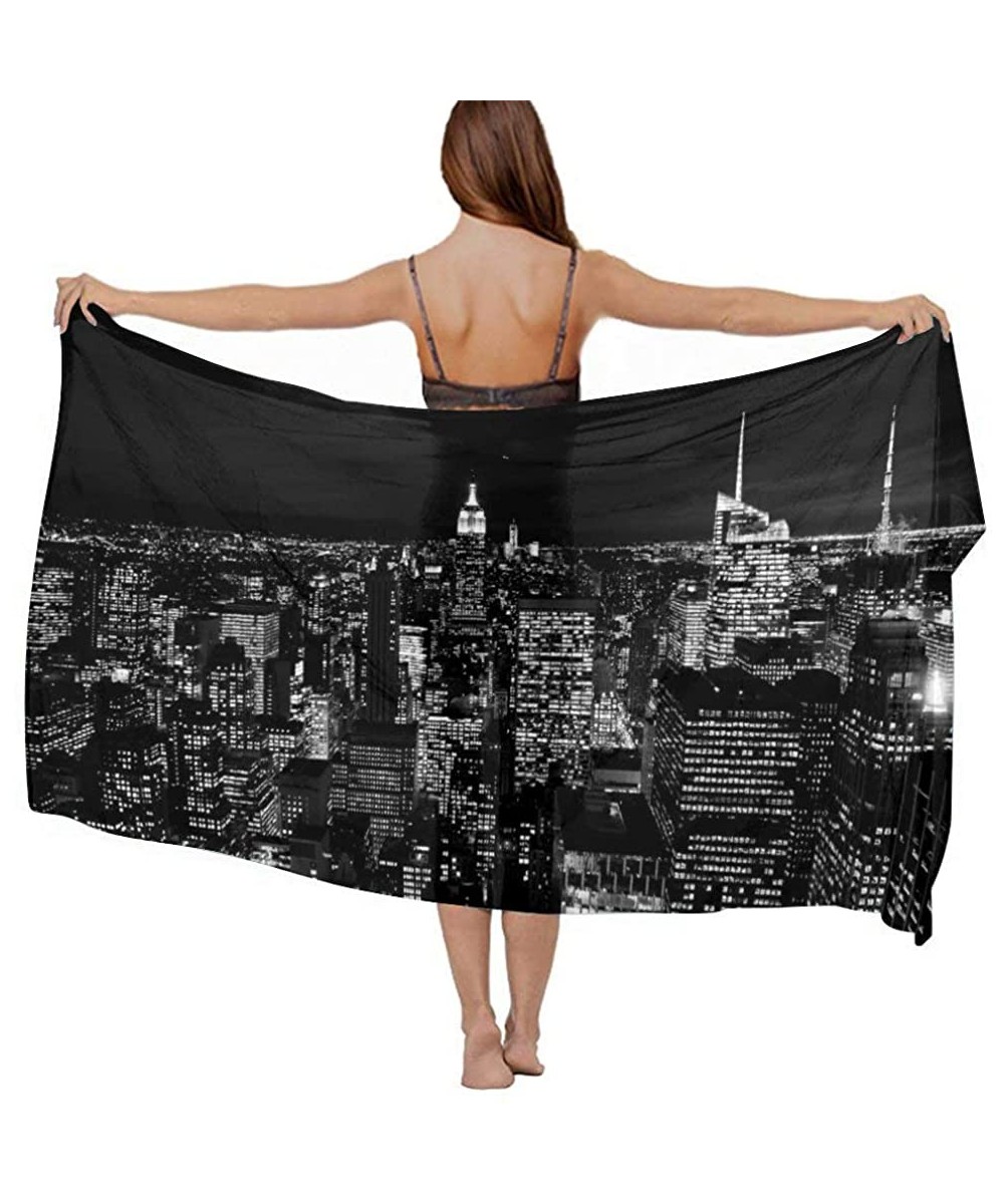 Cover-Ups Women Girl Fashion Chiffon Scarf Bikini Cover Up Summer Beach Sarong Wrap - New York City Skyline Black - CK19C6MAMQE