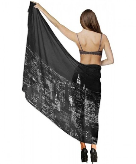 Cover-Ups Women Girl Fashion Chiffon Scarf Bikini Cover Up Summer Beach Sarong Wrap - New York City Skyline Black - CK19C6MAMQE