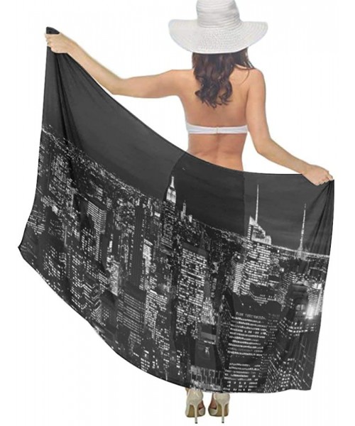 Cover-Ups Women Girl Fashion Chiffon Scarf Bikini Cover Up Summer Beach Sarong Wrap - New York City Skyline Black - CK19C6MAMQE